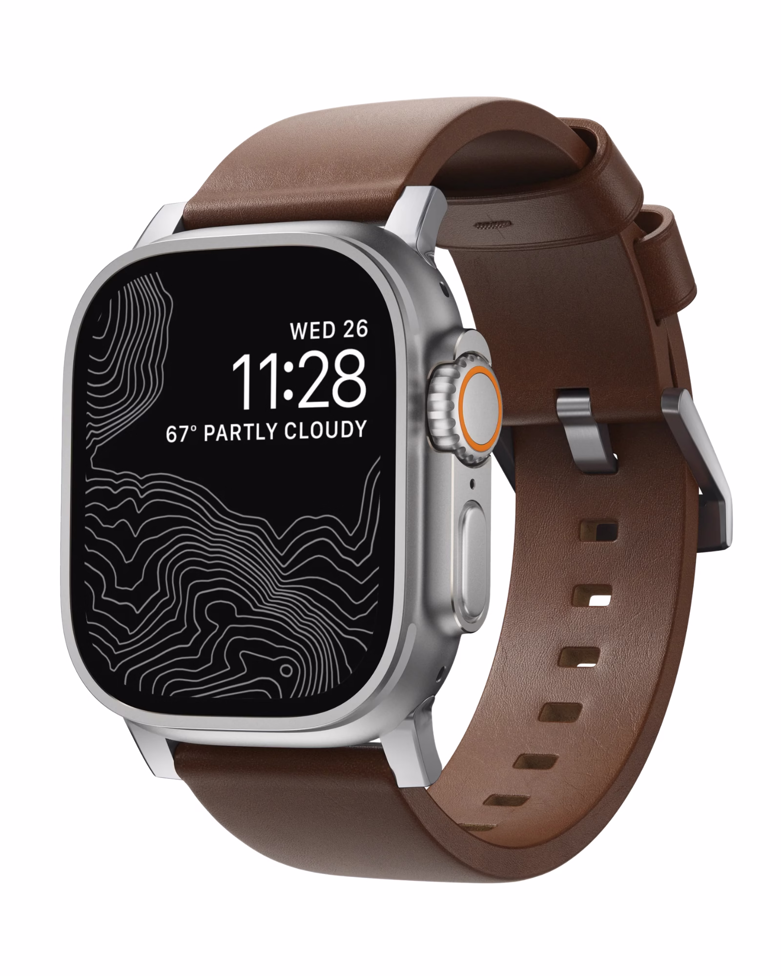 Ремінець Nomad Modern Leather Band Silver Hardware Brown 46mm/49mm (NM01907985)